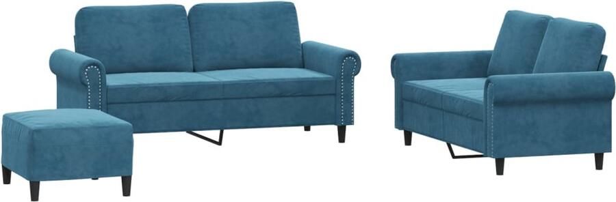 VidaXL 3-delige Loungeset met kussens fluweel blauw
