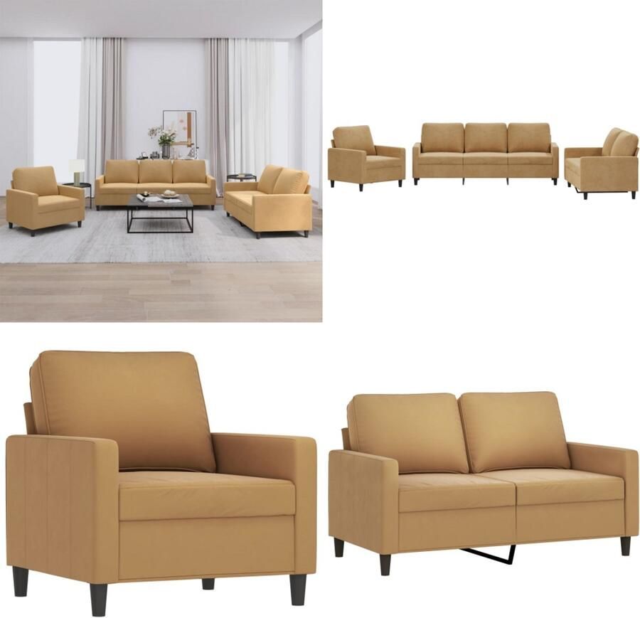 VidaXL 3-delige Loungeset met kussens fluweel bruin Bank Banken Sofa Loungebank