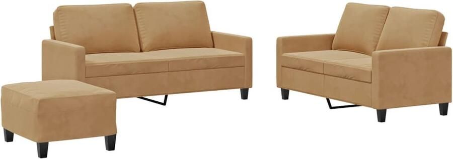 VidaXL 3-delige Loungeset met kussens fluweel bruin