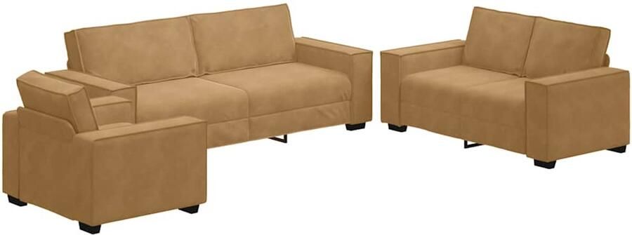 VidaXL 3-delige Loungeset met kussens fluweel bruin