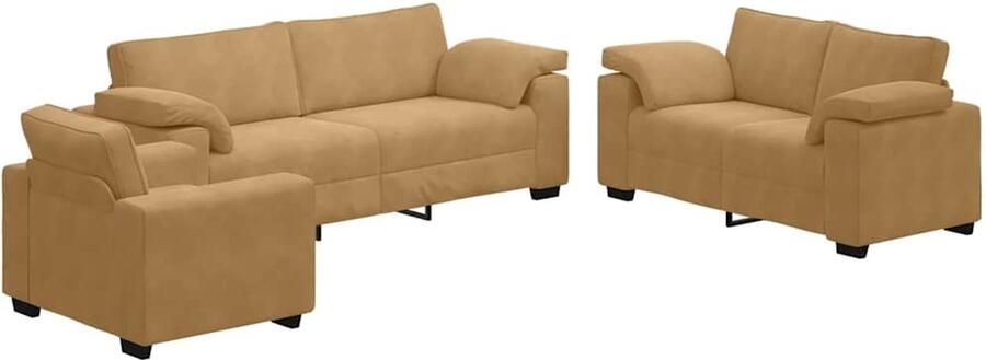 VidaXL 3-delige Loungeset met kussens fluweel bruin