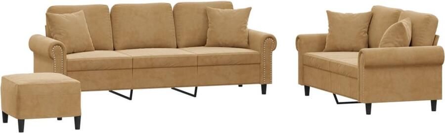 VidaXL 3-delige Loungeset met kussens fluweel bruin