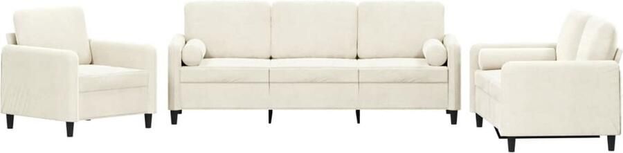 The Living Store 3-delige Loungeset met kussens fluweel crèmekleurig Loungeset Sofa Bankstellen Loungehoek Huiskamer Meubilair - Foto 2