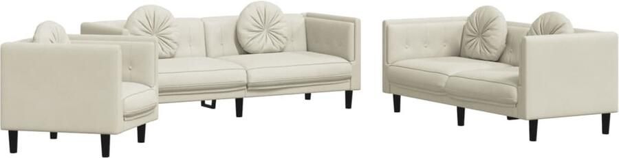 VidaXL -3-delige-Loungeset-met-kussens-fluweel-crèmekleurig