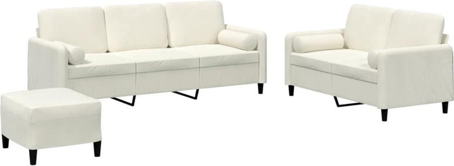 VidaXL 3-delige Loungeset met kussens fluweel crèmekleurig