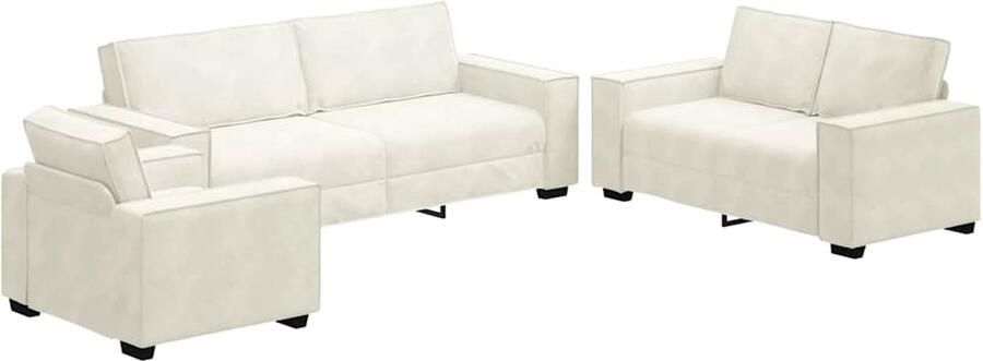 VidaXL 3-delige Loungeset met kussens fluweel crèmekleurig