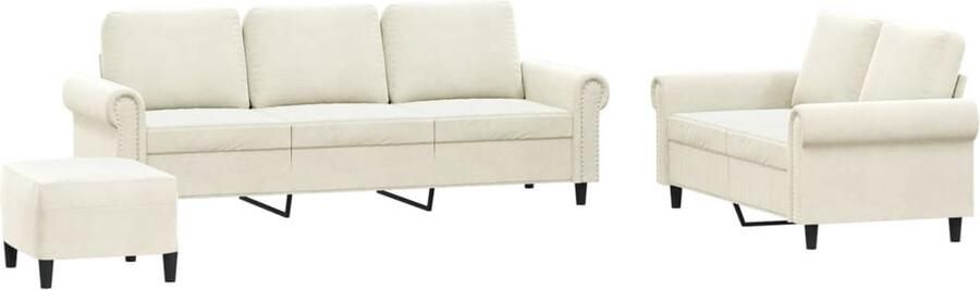 VidaXL 3-delige Loungeset met kussens fluweel crèmekleurig