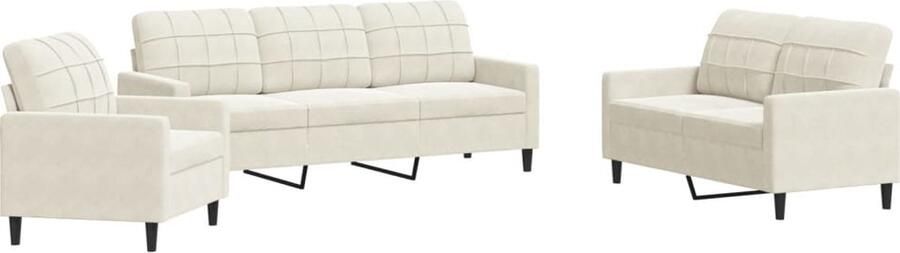 VidaXL 3-delige Loungeset met kussens fluweel crèmekleurig