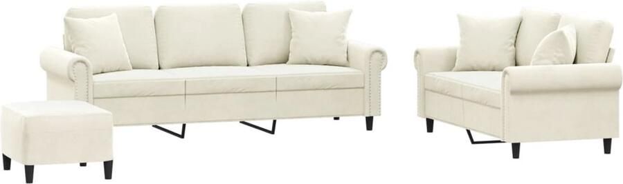 VidaXL 3-delige Loungeset met kussens fluweel crèmekleurig