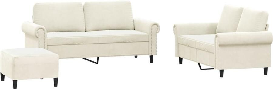 VidaXL 3-delige Loungeset met kussens fluweel crèmekleurig