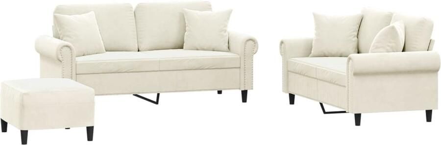 VidaXL 3-delige Loungeset met kussens fluweel crèmekleurig