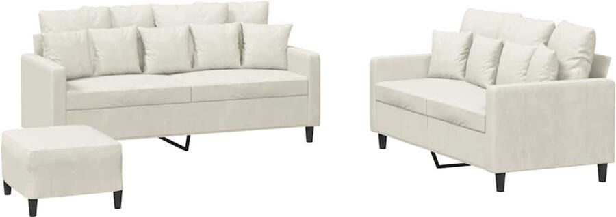 VidaXL 3-delige Loungeset met kussens fluweel crÃ¨mekleurig - Foto 5
