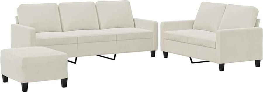 VidaXL 3-delige Loungeset met kussens fluweel crÃ¨mekleurig - Foto 6
