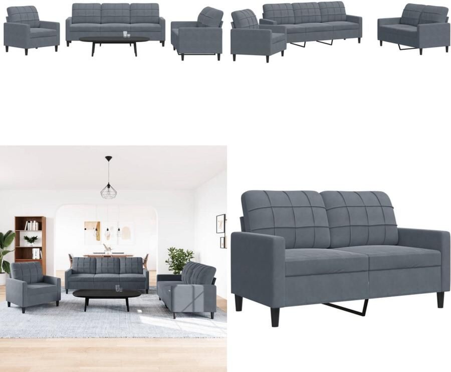 VidaXL 3-delige Loungeset met kussens fluweel donkergrijs Bankstel Bankstellen Bankenset Sofa