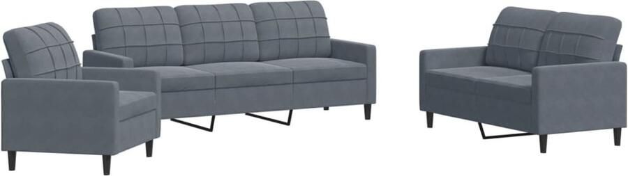 The Living Store Loungeset Comfort s Donkergrijs Fluweel Metalen frame 197 x 77 x 80 cm Loungeset Bankstel Sofa Donker Grijs Velvet
