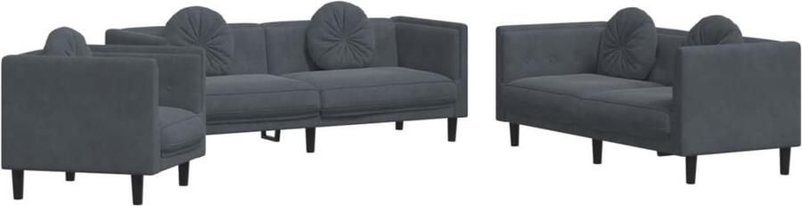 VidaXL -3-delige-Loungeset-met-kussens-fluweel-donkergrijs - Foto 4