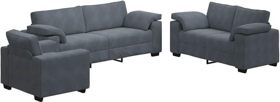 VidaXL 3-delige Loungeset met kussens fluweel donkergrijs