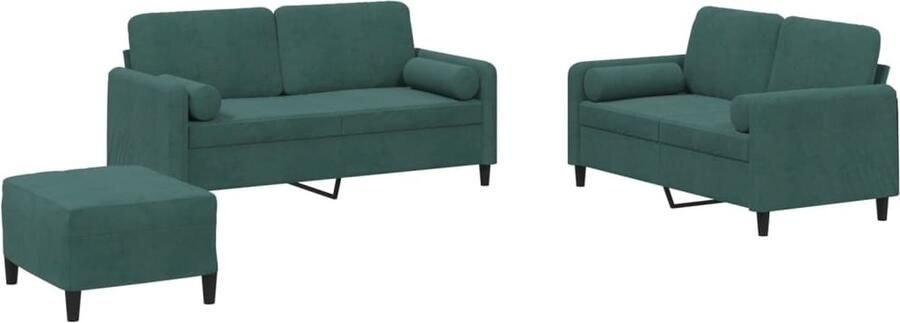 VidaXL 3-delige Loungeset met kussens fluweel donkergroen