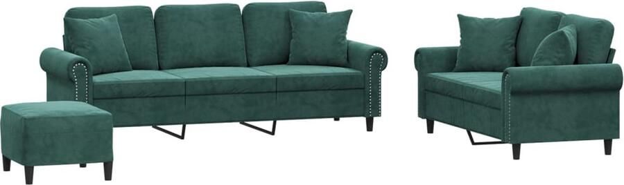 VidaXL Loungeset Fluweel 3-delig Donkergroen