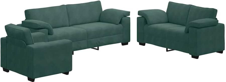 VidaXL 3-delige Loungeset met kussens fluweel donkergroen