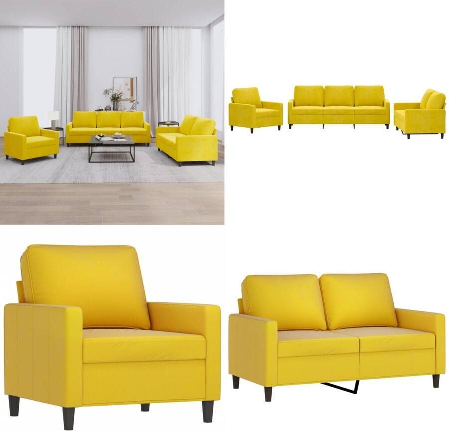 VidaXL 3-delige Loungeset met kussens fluweel geel Bank Banken Sofa Loungebank