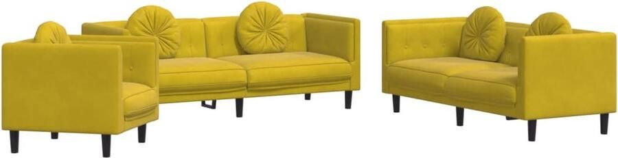 VidaXL -3-delige-Loungeset-met-kussens-fluweel-geel - Foto 4
