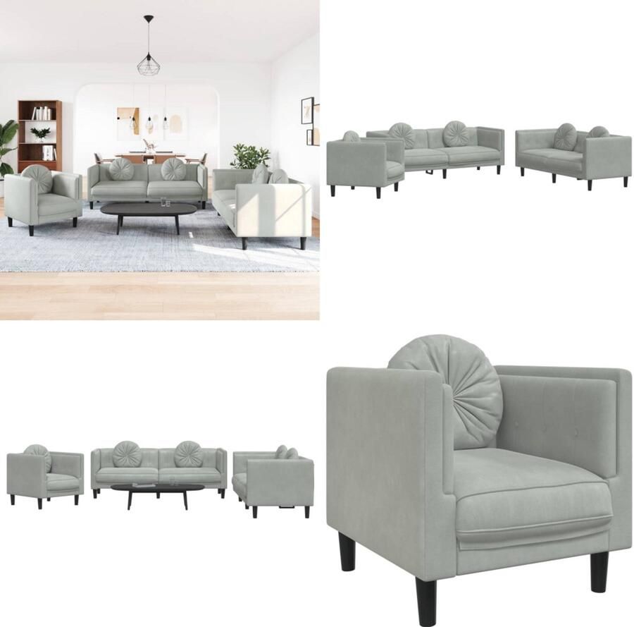 VidaXL 3-delige Loungeset met kussens fluweel lichtgrijs Bankstel Bankstellen Bankenset Bank