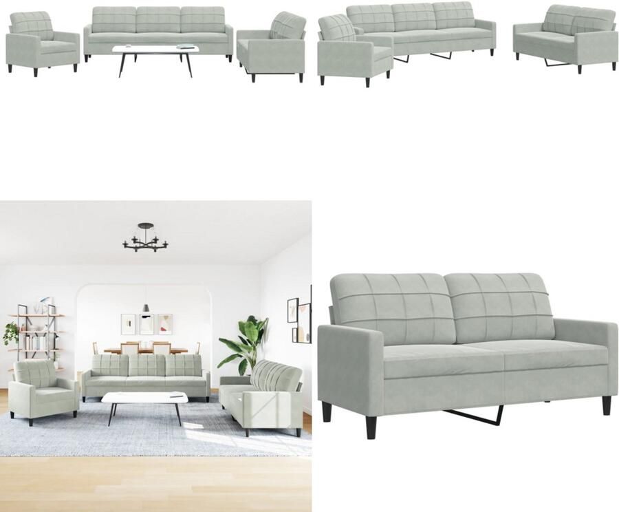 VidaXL 3-delige Loungeset met kussens fluweel lichtgrijs Bankstel Bankstellen Bankenset Sofa