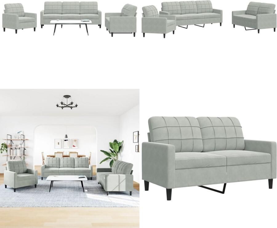 VidaXL 3-delige Loungeset met kussens fluweel lichtgrijs Bankstel Bankstellen Bankenset Sofa