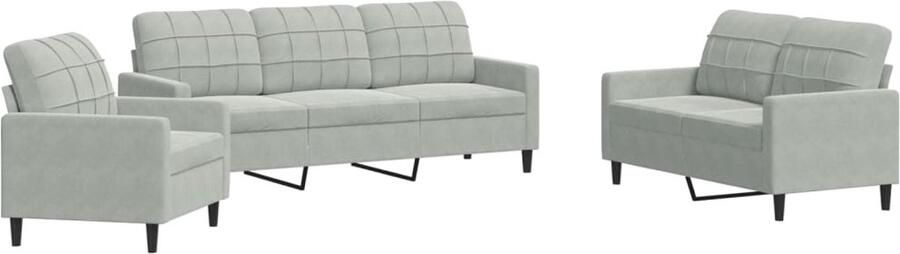 The Living Store 3-delige Loungeset met kussens fluweel lichtgrijs Loungeset Fluweel Sofa Grijze Bank Lounge Meubels Loungebank - Foto 2