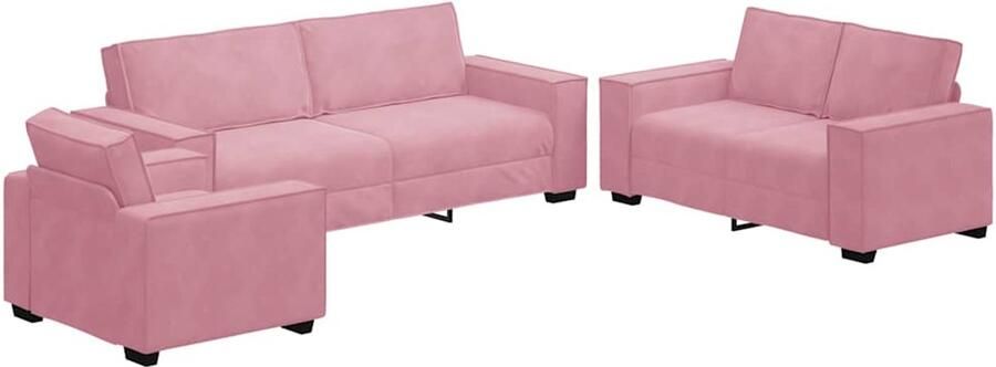 VidaXL 3-delige Loungeset met kussens fluweel roze