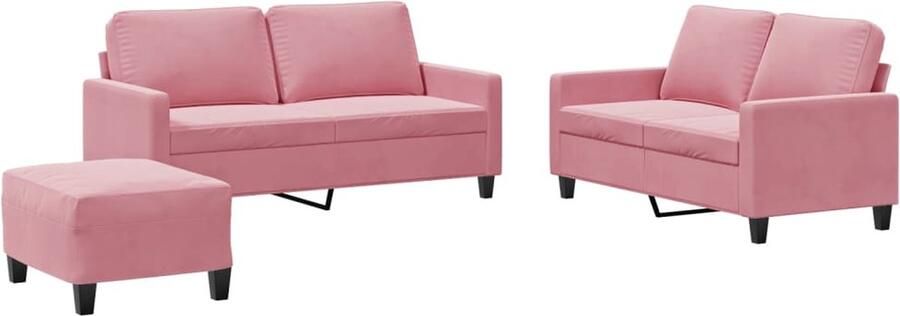 VidaXL 3-delige Loungeset met kussens fluweel roze