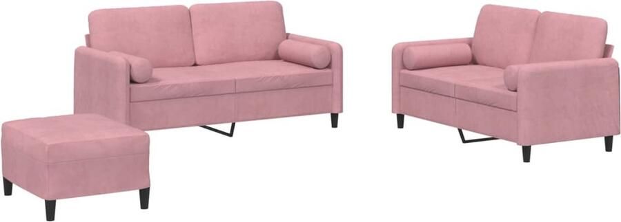 VidaXL -3-delige-Loungeset-met-kussens-fluweel-roze