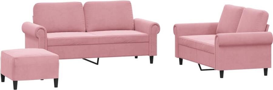 VidaXL 3-delige Loungeset met kussens fluweel roze