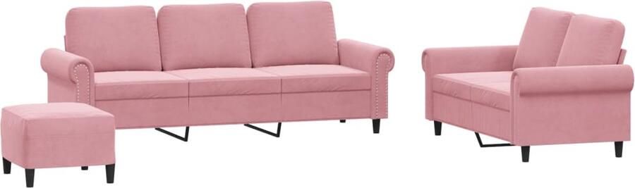 VidaXL 3-delige Loungeset met kussens fluweel roze