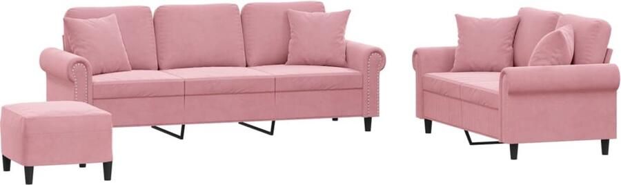 VidaXL 3-delige Loungeset met kussens fluweel roze