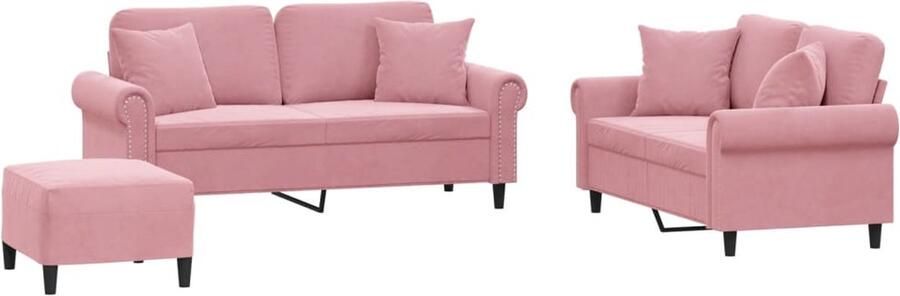 VidaXL 3-delige Loungeset met kussens fluweel roze