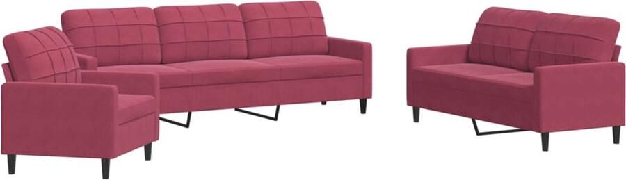 VidaXL 3-delige Loungeset met kussens fluweel wijnrood