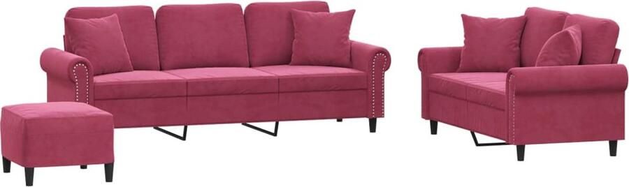 VidaXL 3-delige Loungeset met kussens fluweel wijnrood