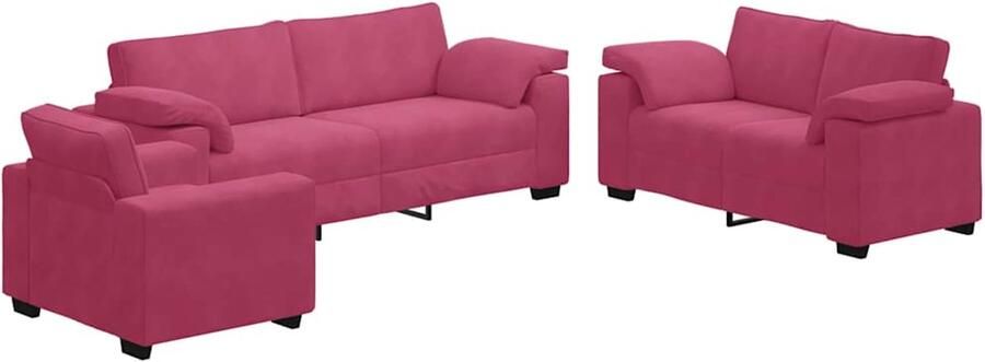 VidaXL 3-delige Loungeset met kussens fluweel wijnrood