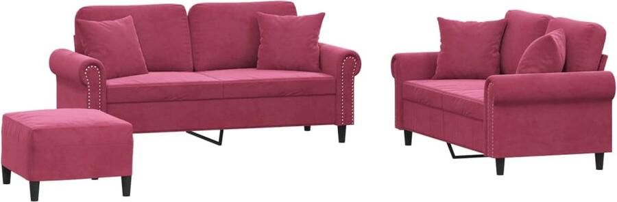 VidaXL 3-delige Loungeset wijnrood fluweel