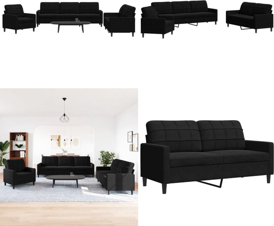 VidaXL 3-delige Loungeset met kussens fluweel zwart Bankstel Bankstellen Bankenset Sofa