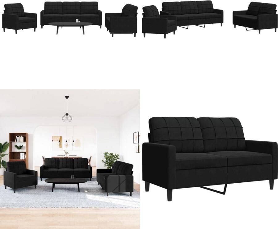 VidaXL 3-delige Loungeset met kussens fluweel zwart Bankstel Bankstellen Bankenset Sofa