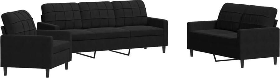 The Living Store Loungebank Zwart Fluweel 3-Zit Comfortabele Zittingå¯¶ Stevig Metalen Frame Loungeset Zitzaken Fauteuils Zwarte Meubels Velvet Sofa - Foto 2