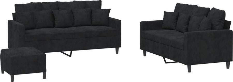 VidaXL 3-delige Loungeset met kussens fluweel zwart