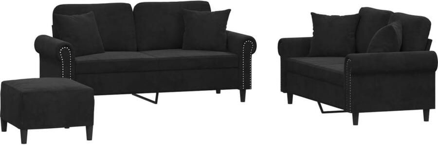 VidaXL 3-delige Loungeset met kussens fluweel zwart