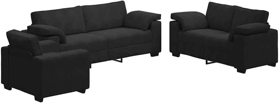 VidaXL 3-delige Loungeset met kussens fluweel zwart