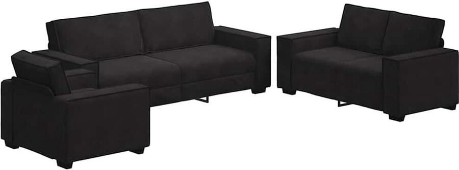 VidaXL -3-delige-Loungeset-met-kussens-fluweel-zwart - Foto 6