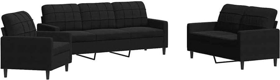 Vida XL vidaXL 3-delige Loungeset met kussens fluweel zwart-VXL-3201685 - Foto 15