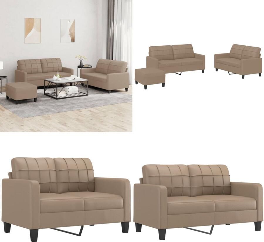 VidaXL 3-delige Loungeset met kussens kunstleer cappuccino Bankstel Bankstellen Fauteuil 2-zitsbank